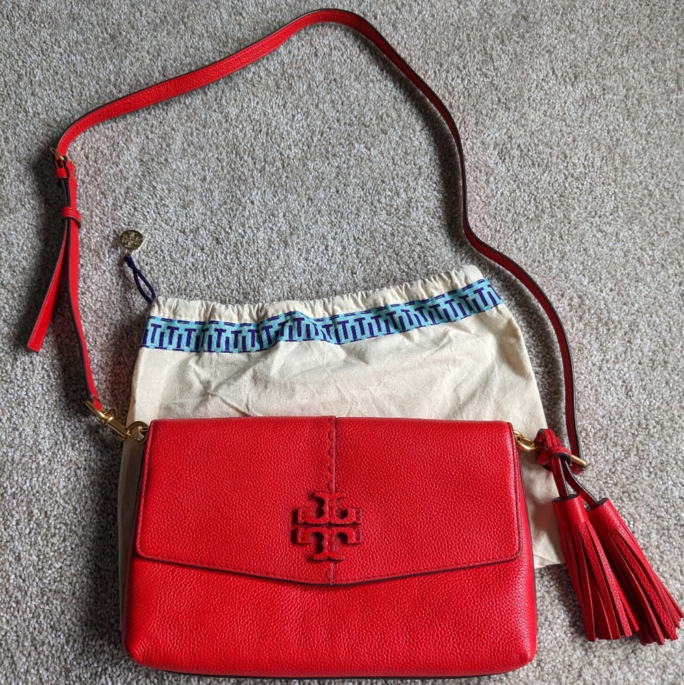 Tory Burch red McGraw crossbody purse handbag EUC